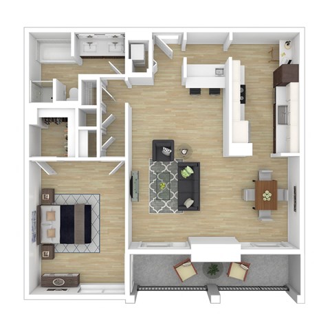 Floor plan for 1 bed, 1 bath, 1000 sqft
